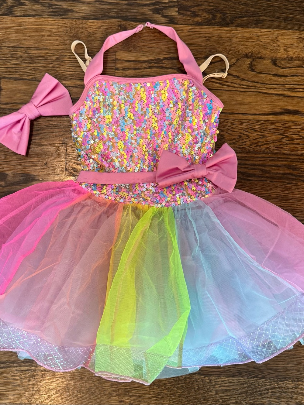 Weissman Pink Sequin Rainbow Tulle Costume with Bow